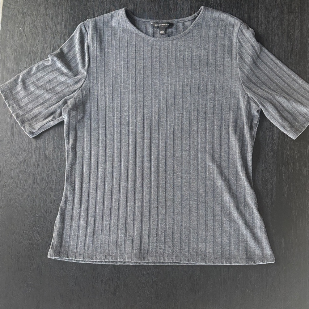 Banana Republic Ribbed Short Sleeve Top - Charcoal